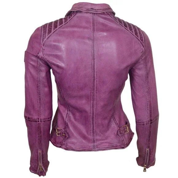 Women's Leather Hot Pink Biker Jacket